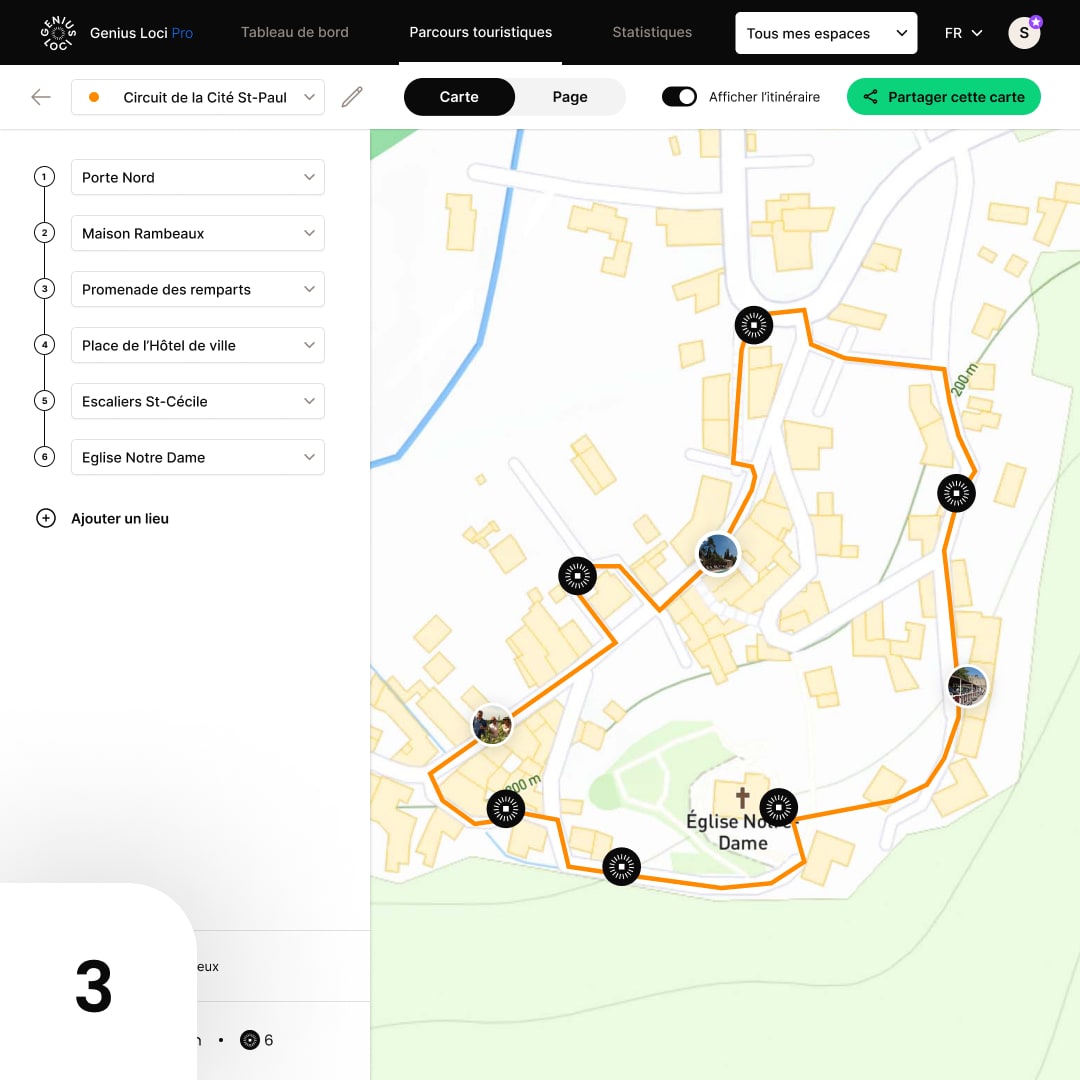 Une fois les médailles installées et géolocalisées, créez vos parcours touristiques